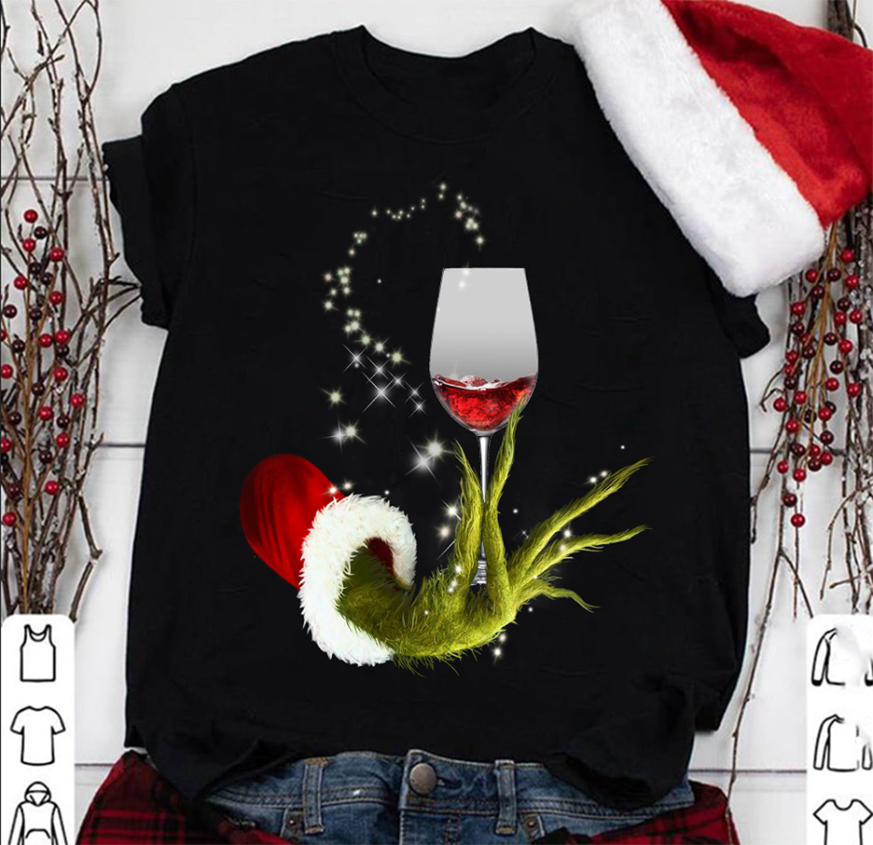 Grinch Wine Glass Christmas Mens Womens Black T-Shirt Size S-5XL